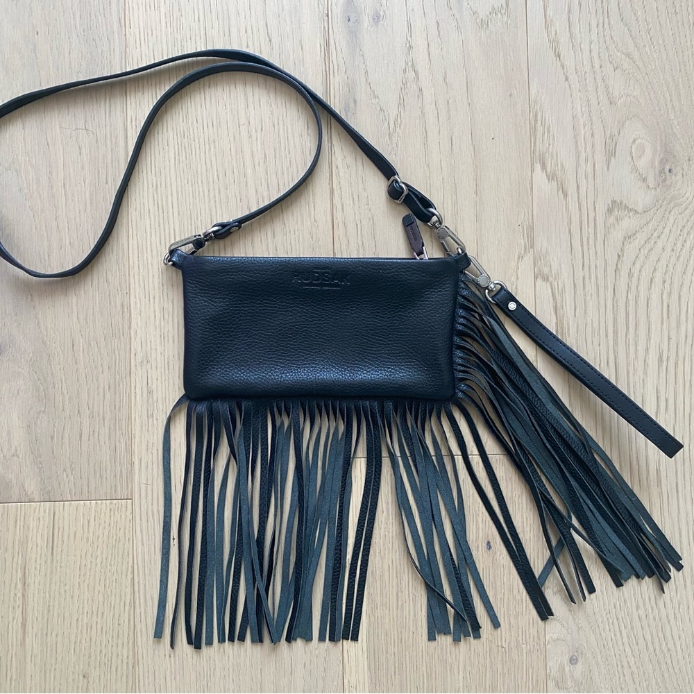RUDSAK Black Fringe Clutch Wristlet